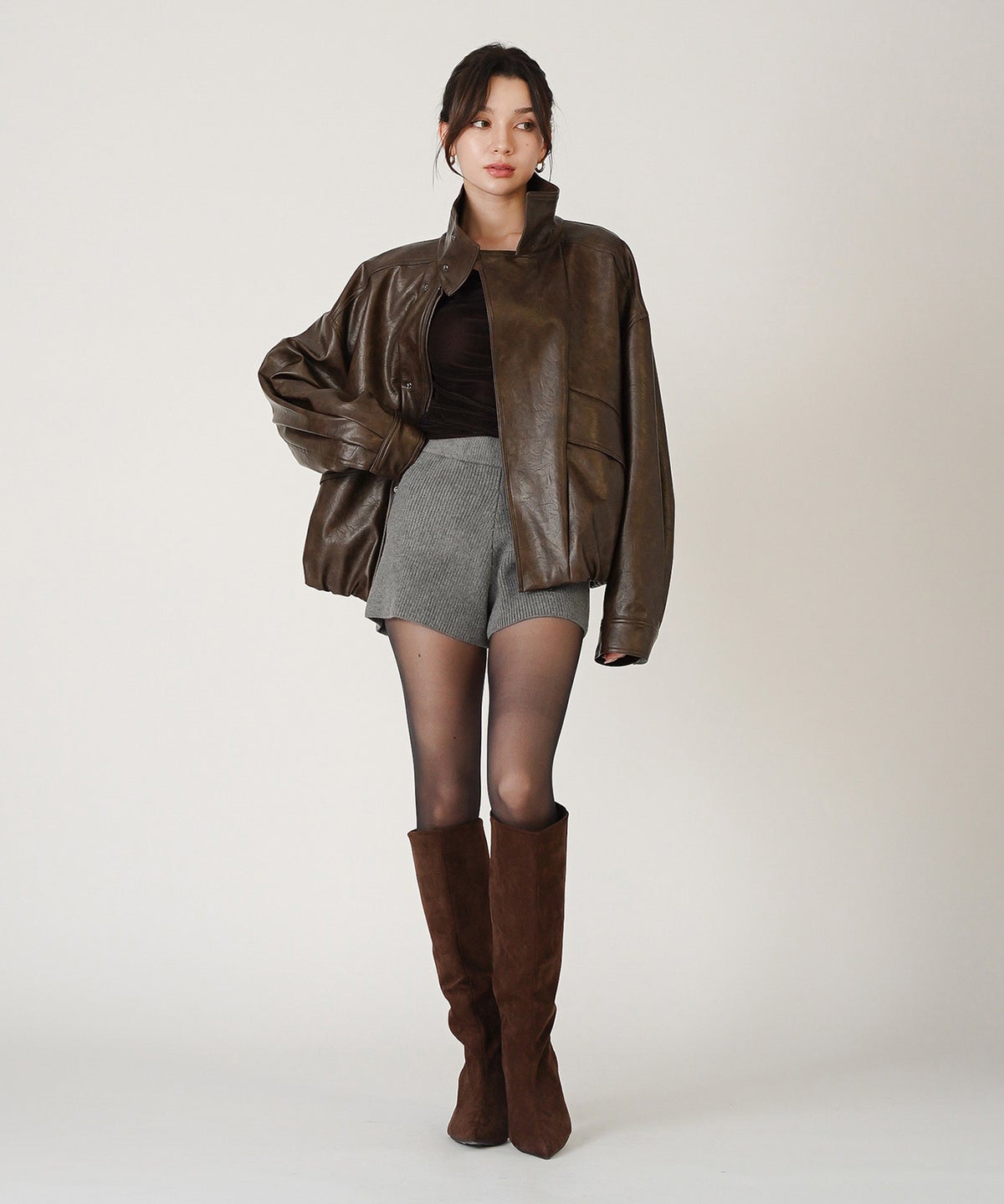 韓国 モード きれいめ ニットパンツ セットアップ 秋冬 デート 美脚 キノザケイ