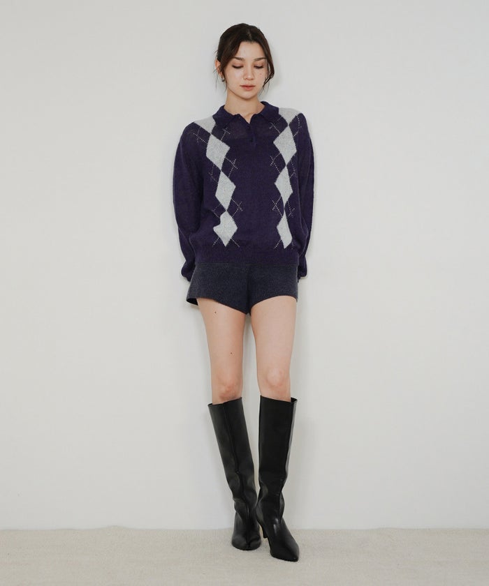 韓国 モード きれいめ ニットパンツ セットアップ 秋冬 デート 美脚 キノザケイ