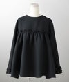 サテン ミニフリルカフス トップス ホワイト ネイビー ブラック ブラウス 長袖 M サテンミニフリルカフストップス HUIT