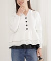 手洗い可 大人カジュアル 上品 長袖 きれいめ オフィス 秋冬 春 かわいい 異素材 ジョイントスペース 肩畦ペプラム裾グログランニットCD Liala×PG