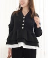 手洗い可 大人カジュアル 上品 長袖 きれいめ オフィス 秋冬 春 かわいい 異素材 ジョイントスペース 肩畦ペプラム裾グログランニットCD Liala×PG