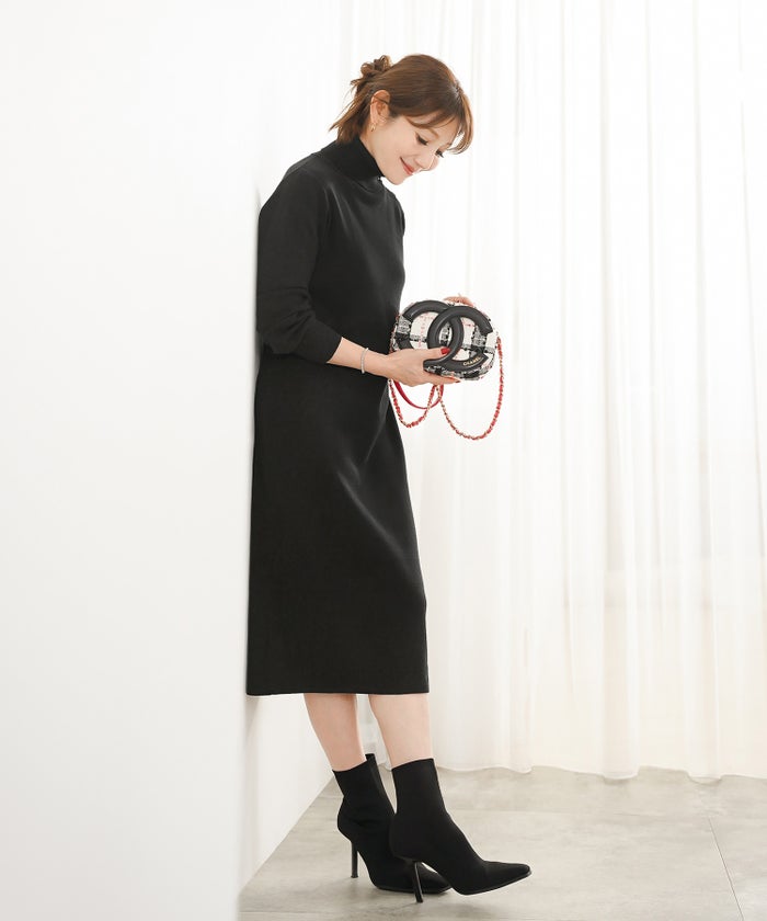 手洗い可 レディース 秋冬春 可愛い 上品 きれいめ オフィス カジュアル フェミニン ジョイントスペース エコヴェロ タートルニットOP Liala×PG