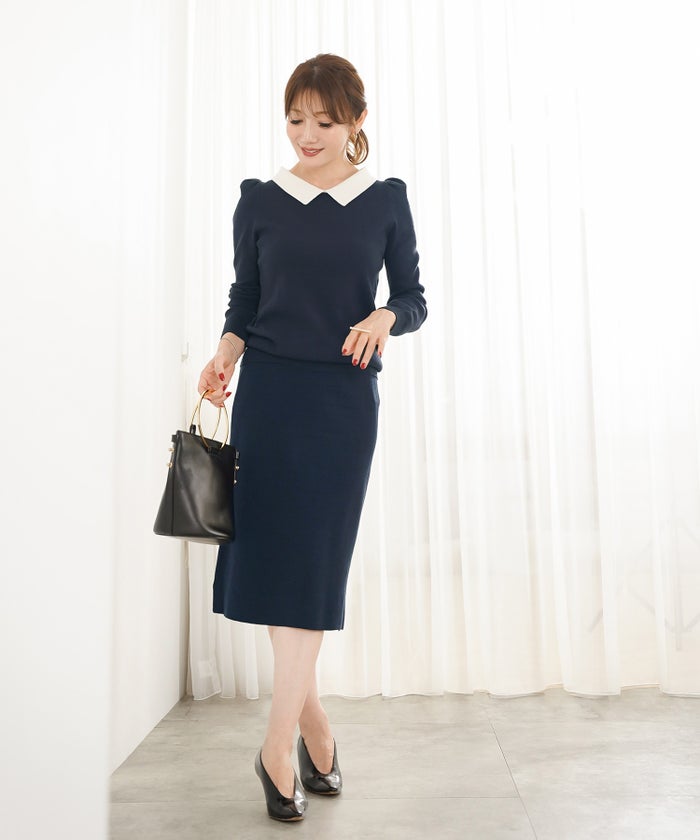 手洗い可 レディース 秋冬春 カジュアル 可愛い 上品 きれいめ オフィス 色 フェミニン ジョイントスペース エコヴェロ 襟付きニットPO Liala×PG