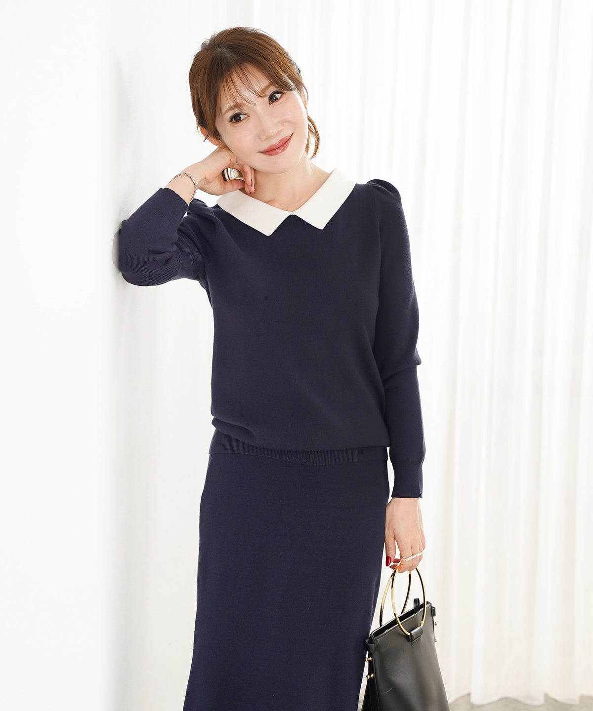 手洗い可 レディース 秋冬春 カジュアル 可愛い 上品 きれいめ オフィス 色 フェミニン ジョイントスペース エコヴェロ 襟付きニットPO Liala×PG