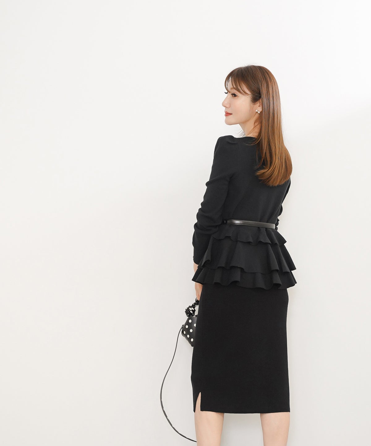 手洗い可 秋冬春 かわいい シンプル 体型カバー オフィス おしゃれ カジュアル 上品 ジョイントスペース エコヴェロ 3段ペプラムVPO Liala×PG