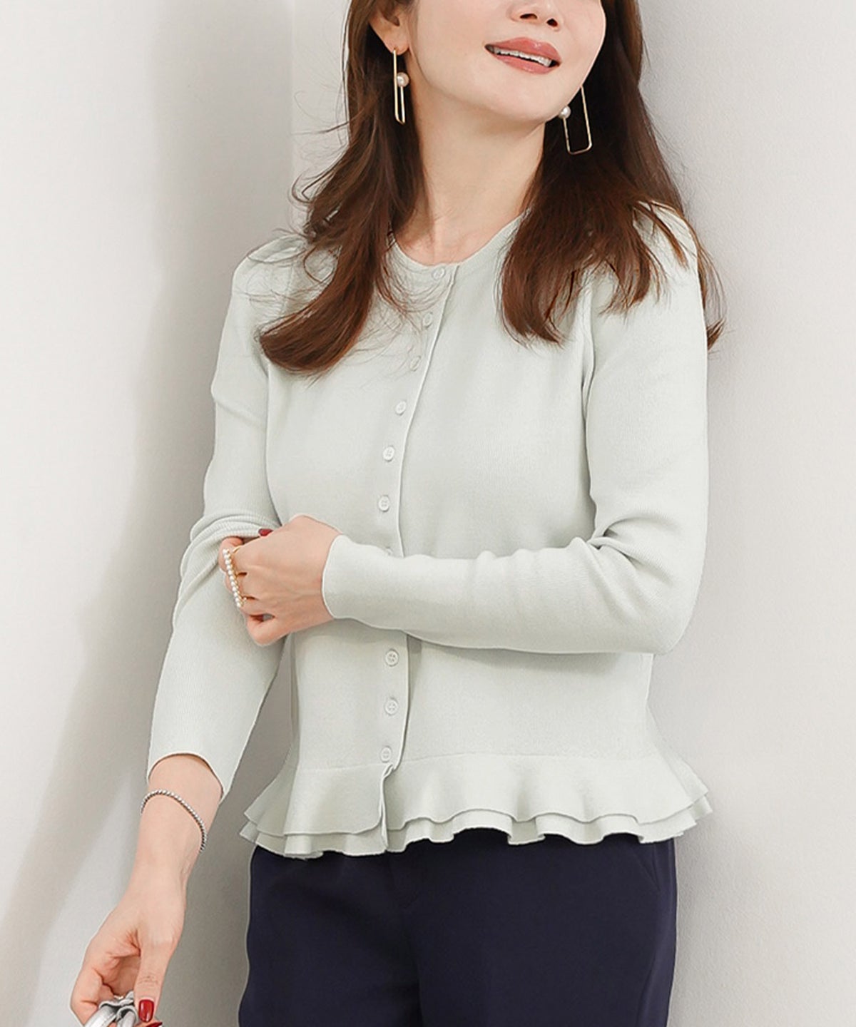 手洗い可 レディース 秋冬春 可愛い 上品 きれいめ オフィス 大人カジュアル フェミニン ジョイントスペース エコヴェロ 裾2段ラッフルCD Liala×PG