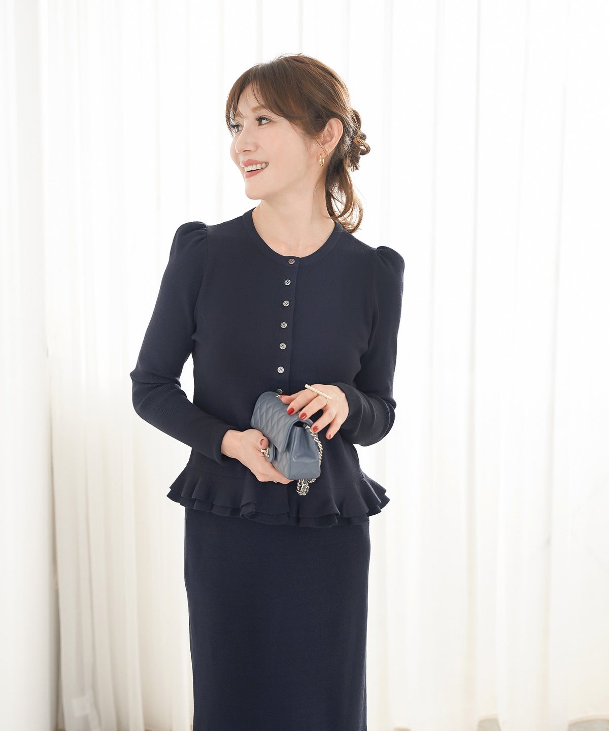手洗い可 レディース 秋冬春 可愛い 上品 きれいめ オフィス 大人カジュアル フェミニン ジョイントスペース エコヴェロ 裾2段ラッフルCD Liala×PG