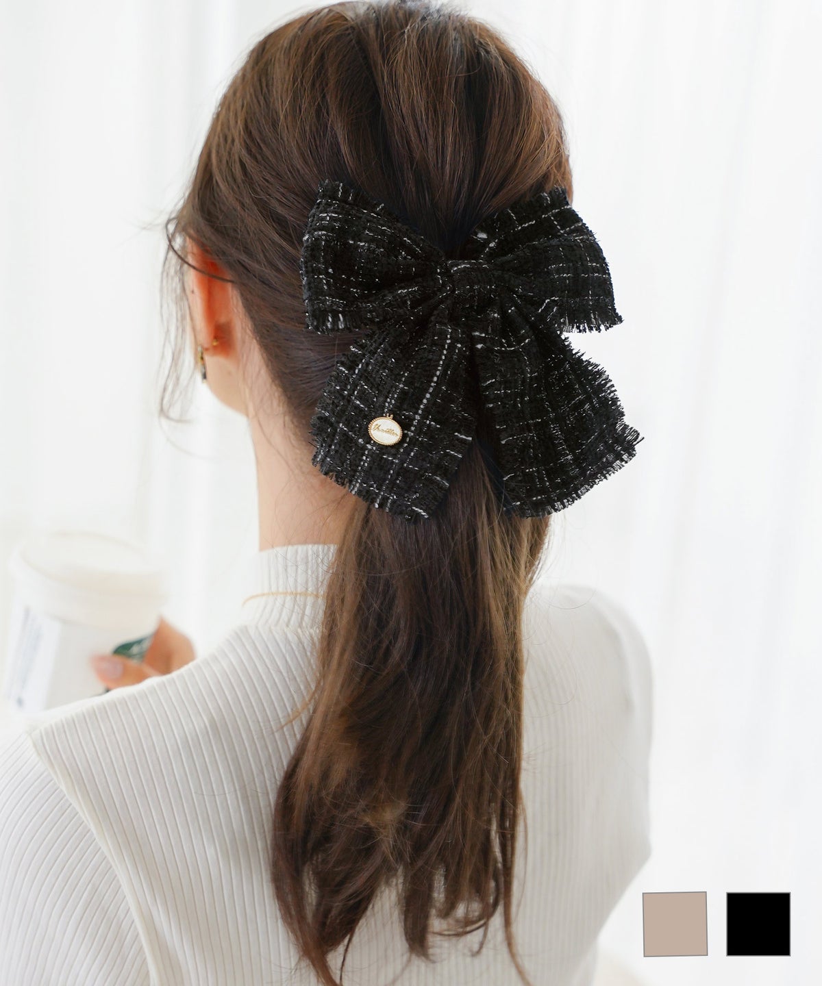 ヘアアクセサリー シュシュ リボン ツイード 上品 エレガント フェミニン ヘアレンジ ジョイントスペース ツイード リボン シュシュ le reve vaniller