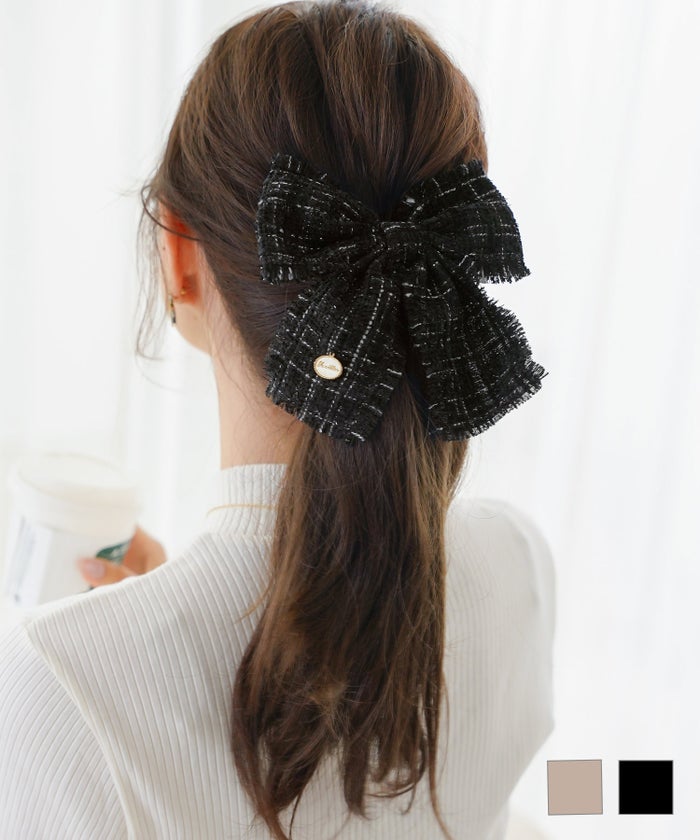 ヘアアクセサリー シュシュ リボン ツイード 上品 エレガント フェミニン ヘアレンジ ジョイントスペース ツイード リボン シュシュ le reve vaniller