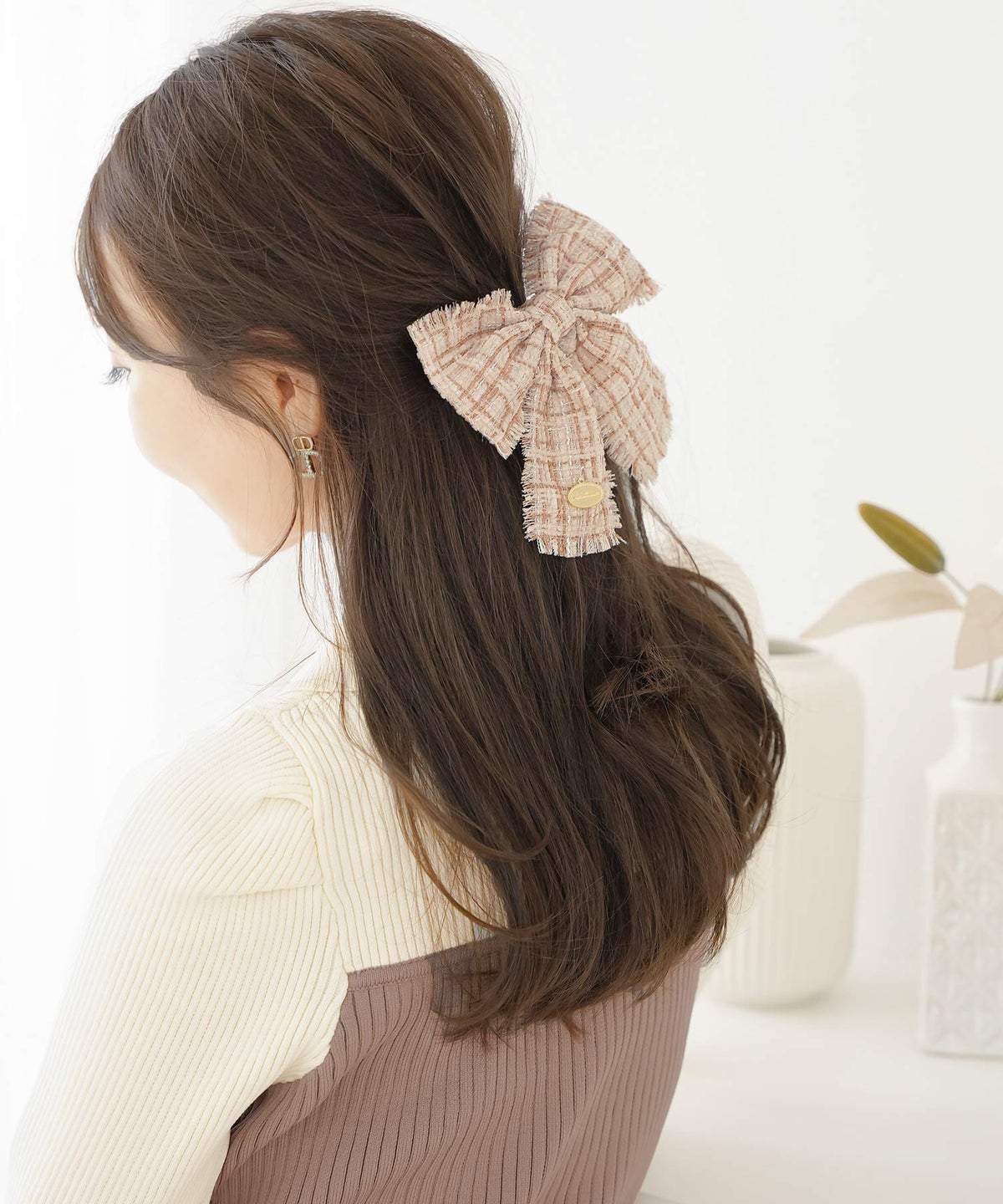 ヘアアクセサリー シュシュ リボン ツイード 上品 エレガント フェミニン ヘアレンジ ジョイントスペース ツイード リボン シュシュ le reve vaniller