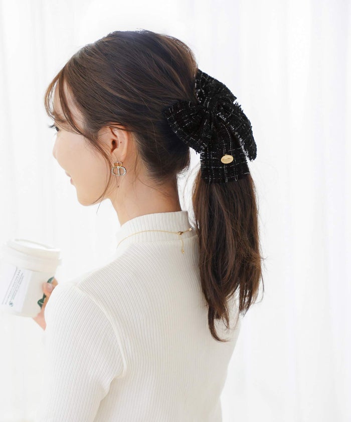 ヘアアクセサリー シュシュ リボン ツイード 上品 エレガント フェミニン ヘアレンジ ジョイントスペース ツイード リボン シュシュ le reve vaniller