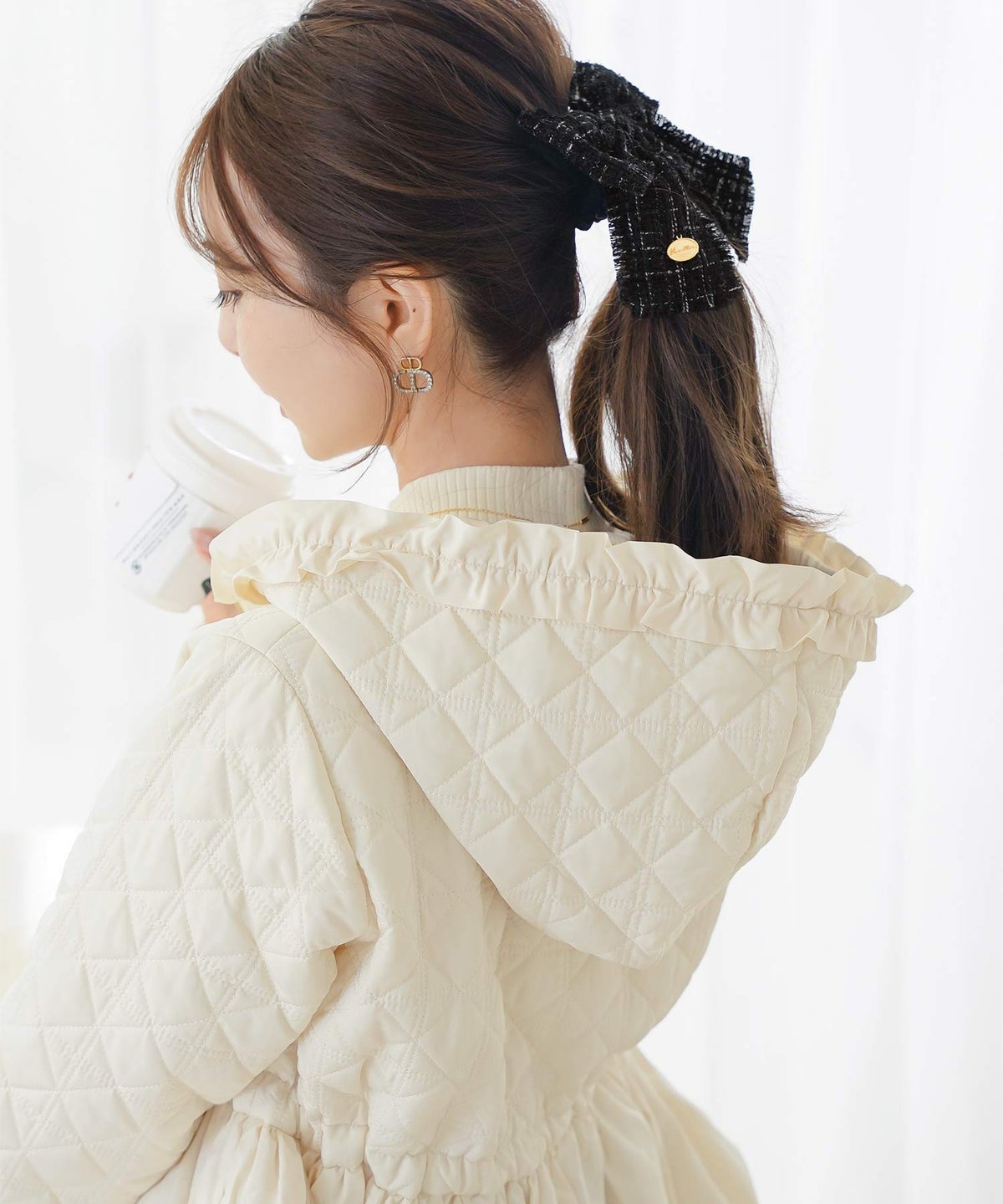 ヘアアクセサリー シュシュ リボン ツイード 上品 エレガント フェミニン ヘアレンジ ジョイントスペース ツイード リボン シュシュ le reve vaniller