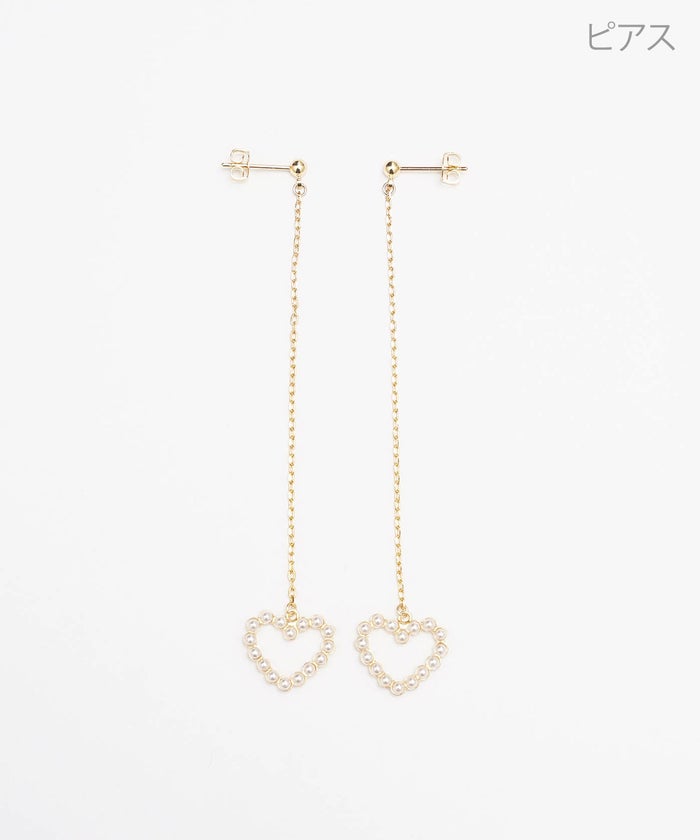 パール オープン ハート ロング ピアス イヤリング Pearl Open Heart Long Pierce Earring