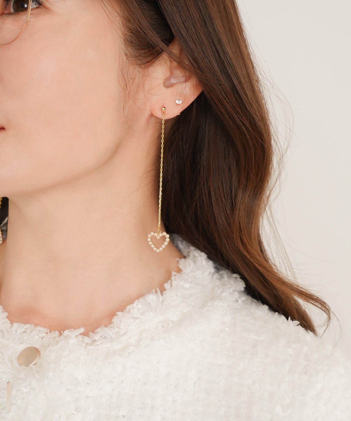 パール オープン ハート ロング ピアス イヤリング Pearl Open Heart Long Pierce Earring