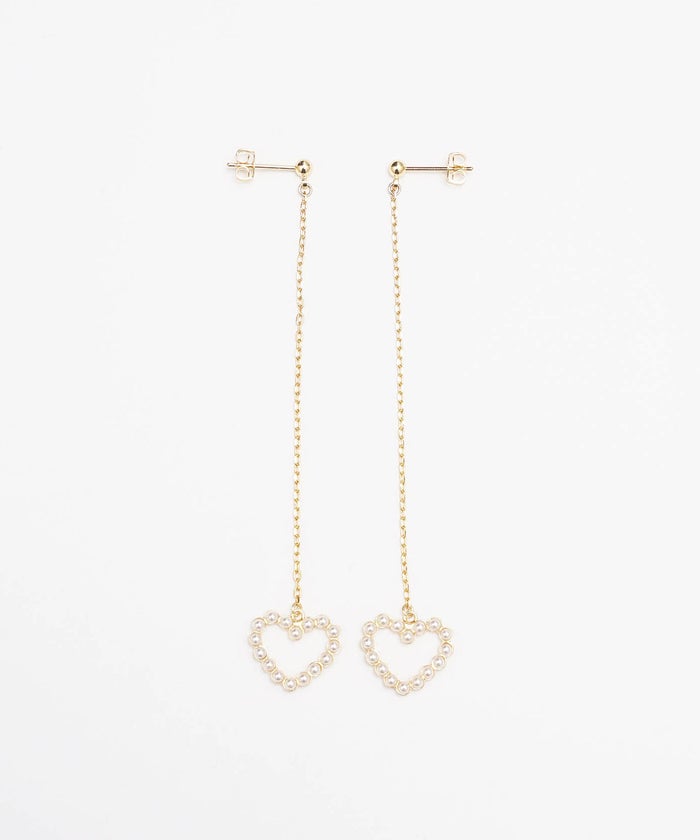 パール オープン ハート ロング ピアス イヤリング Pearl Open Heart Long Pierce Earring