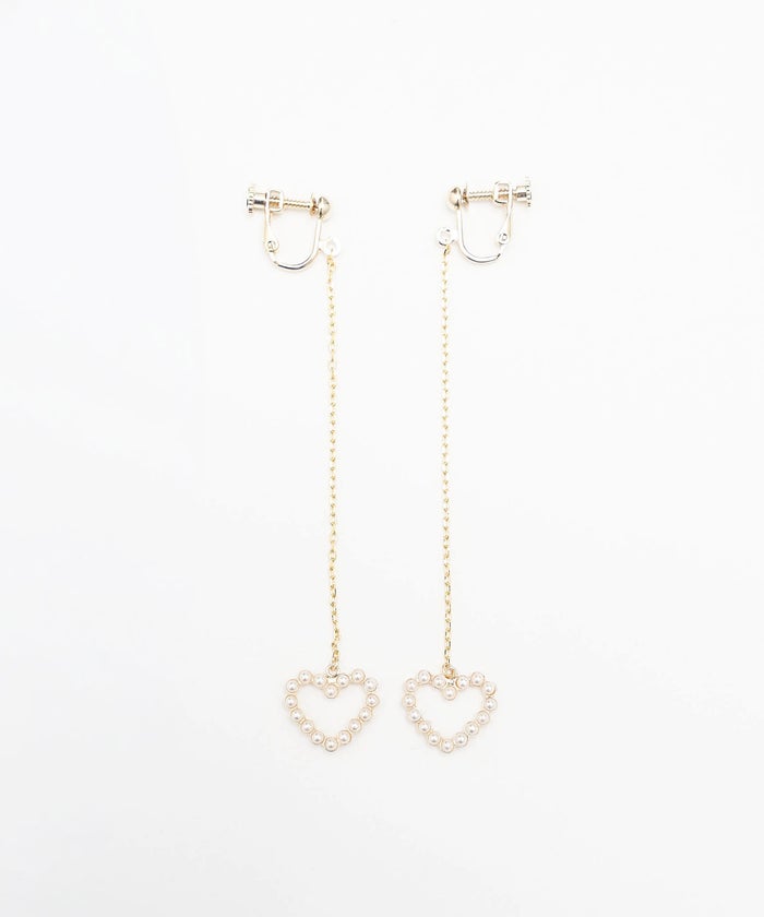 パール オープン ハート ロング ピアス イヤリング Pearl Open Heart Long Pierce Earring