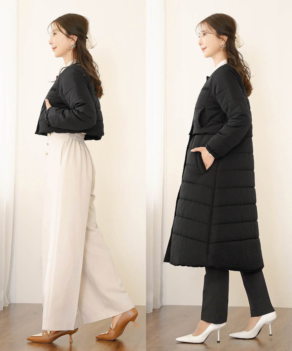 アウター 羽織り ロング ショート ミニ 2WAY キルティング 中綿 コート ジョイントスペース 着丈 2W 着丈 2WAY ロング コート アウター le reve vaniller